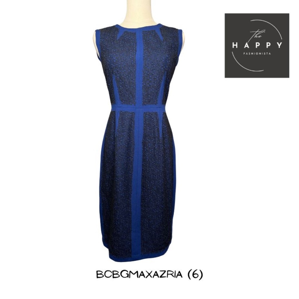 NWOT BCBGMaxAzria Blue Dress with Black Lace Detailing (06)